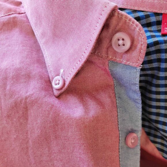 Saks Fifth Avenue Men’s Size M Magenta Slim Fit 100% Cotton Button Down Shirt - Picture 5 of 7
